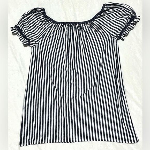 Max Studio Women’s Short Sleeve Striped Blue and White Blouse Shirt Size Large - Picture 11 of 12